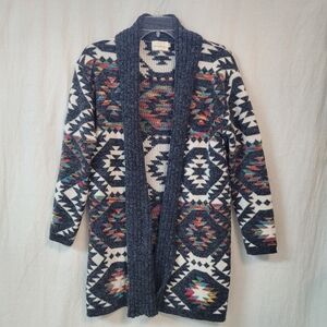 Aztec Tribal Patterned Open Front Cardigan Sweater, Dreamers Size SMALL, Western